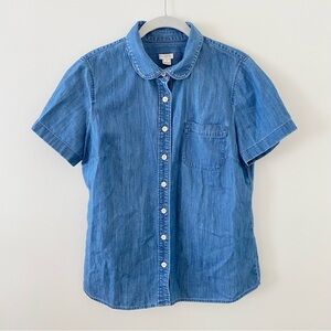 J.Crew Chambray Short Sleeve Peter Pan Collar Top